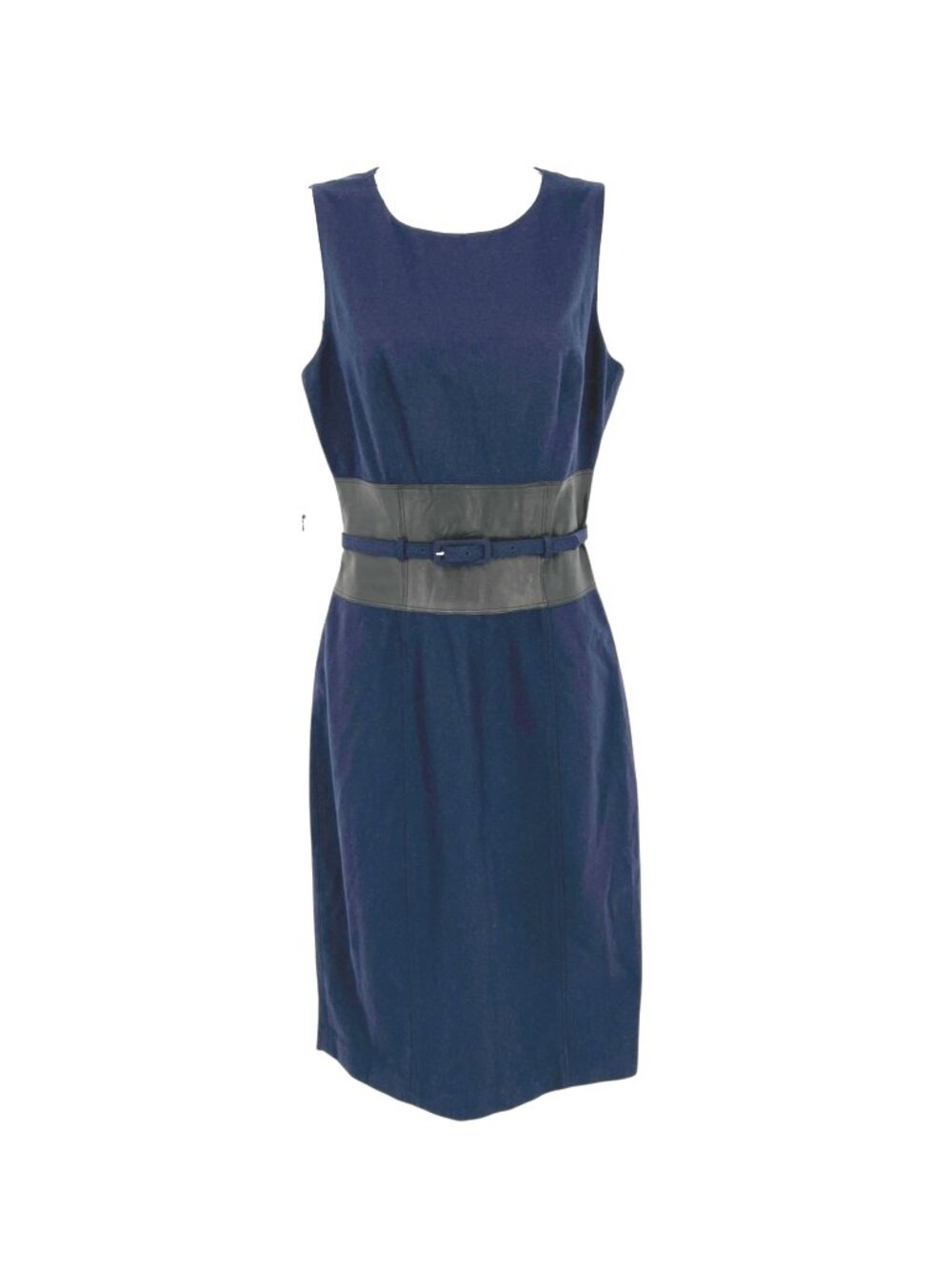 Susana Monaco Wool Blend Belted Navy Blue Leather Panel Dress Size 4 NWT